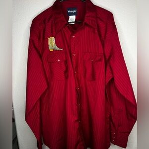 Wrangler Pearl Snap Embroidered Long‎ Sleeve Men's XL Red Stripe Western Utility